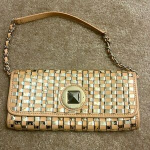 Kate Spade Metallic Gold and Tan Woven Wristlet